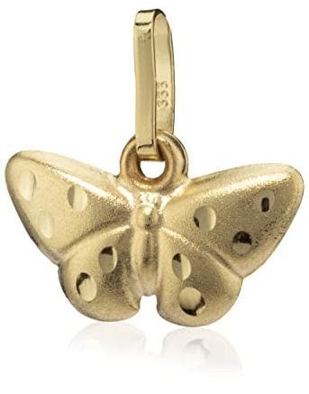 NKlaus Schmetterling klein 333 Gelb Gold Teildiamantiert Kettenanhänger 12,6mm Amulett 4190