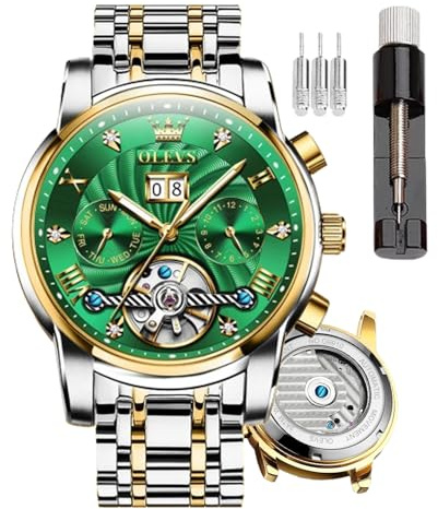 OLEVS Watches Men's Automatic Skeleton Watch, Tourbillon, Luxury Stainless Steel with Date, Mechanical, Waterproof Fashion