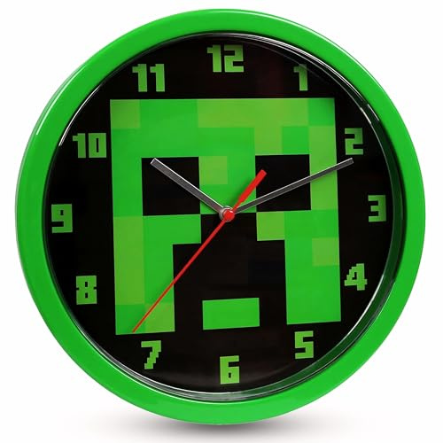 HOVUK Mine-craft - Orologio da parete per bambini, 25 cm, a batteria, montaggio a parete, con numeri grandi, facile da leggere, per scuola e camera da letto, dai 3 anni in su