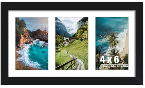 DUENPY 8x14 Collage Picture Frame, 4x6 Collage Picture Frame Displays Three 4x6 inch Photos, or 8x14 (Without Mat) for Available Horizontal Wall Mounting Display and Vertical, Black.