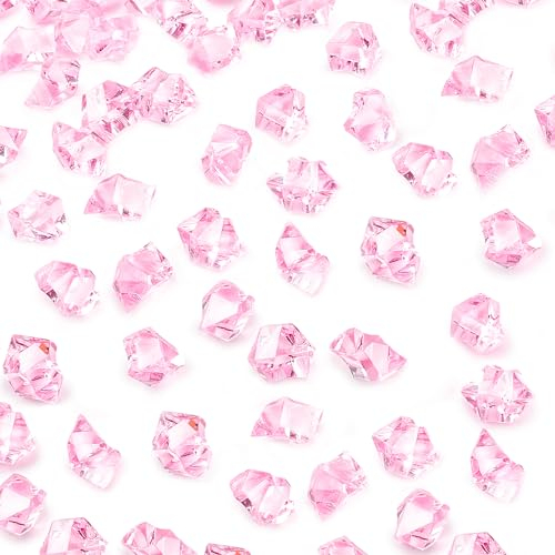 VGOODALL 380PCS Fake Ice Rocks, Pink Acrylic Crushed Ice Rocks Mini Fake Diamonds Plastic Gems for Home Table Decorations Vases Fillers