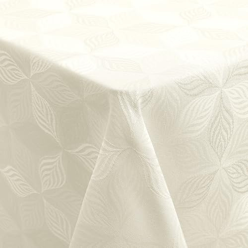 Homaxy Mantel lavable rectangular de 140 x 180 cm, jacquard, con varias hojas, ornamentos, antimanchas, fácil de limpiar, color beige