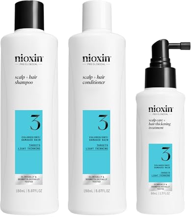 Nioxin Scalp + Hair Kit System 3 – Cura dei capelli per capelli colorati, secchi e danneggiati. Previene il diradamento dei capelli – Shampoo, Balsamo & Scalp Treatment (150+150+50 ml)