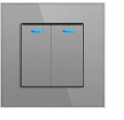 HOHOVYVY Interruptor de luz inalámbrico, panel de vidrio templado de 82 vías, interruptor de control doble de dos vías (gris)