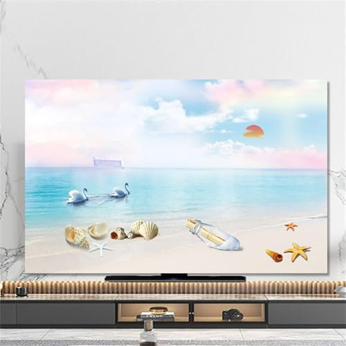 Hixingo Copertura Antipolvere per TV, Motivo Stella Marina 3D Copri Televisore 32-80inch Copertura Televisore Cover TV Elastica Copri TV Protezione TV Universale (32inch,Conchiglia)