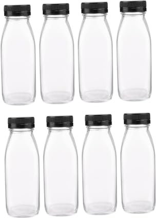 Mikinona 8pcs Glass Milk Bottle Lids Juice Yogurt Bottles Leakproof Dishwasher Safe