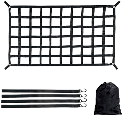 Bagagenät för lastbil pickup 208 x 127 cm lastytnät tung last bil släpvagnsnät, lyftnät, nylonrem baklucksnät för lastgolv lastsäkring med justerbara remmar med spännen