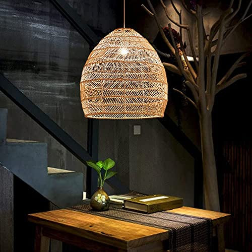 LAUMZX Lampada a sospensione in rattan Lampada a sospensione con cesto intrecciato, lampada da soffitto in stile bohémien, illuminazione in vimini naturale per sala da pranzo, soggiorno, camera da let