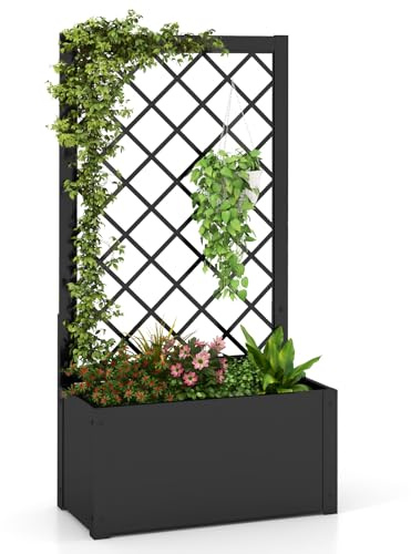 COSTWAY Blomkruka med rankgitter, förhöjd blombädd med metallspaljé, planteringsbänk för klätterväxter, förhöjd trädgårdsbädd, blomkruka för terrass, trädgård, balkong, innergård, 63 x 31 x 112 cm