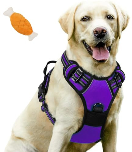 Anti-drag-sele, No Pull Sele för små medelstora hundar sele, andas och vadderad med handtag reflexremsor, kontroll utan att dra justerbar (M: 7,5–17,5 kg, lila)