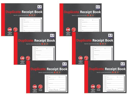 Duplicate Receipt Books Pack 6 Small Business - Invoice Pad Self Employed - Cash Receipt Book Carbon Paper - 80 Numbered Pages Microperforated Tear-Out Sheets