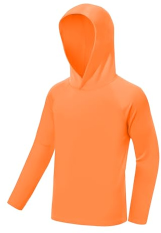 DRONIRING Boys' Hooded Long Sleeve Rash Guard, UPF 50+ Swim Shirt for Kids