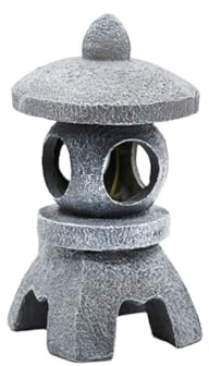 FACAIIO Farol solar LED de pagoda para jardín, luz de camino de resina recargable con encendido/apagado automático, diseño de piedra de imitación, gris (32,5 x 15 x 10 cm)