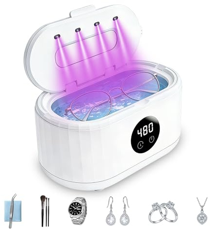Limpiador Ultrasonidos 50000HZ, Limpiador Ultrasonico 350ML, con Temporizador Digital y 5 Modos de Limpieza, Apto Para Joyas, Gafas, Anillos,Relojes Ultrasonic Cleaner
