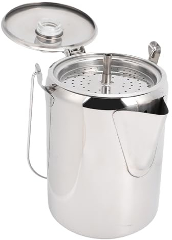RASTKY Cafetière de Camping en Acier Inoxydable, Percolateur avec 9 Tasses, Cafetière en Acier Inoxydable, Sac à Dos, Pique-nique RV, Percolateur (SILVER)