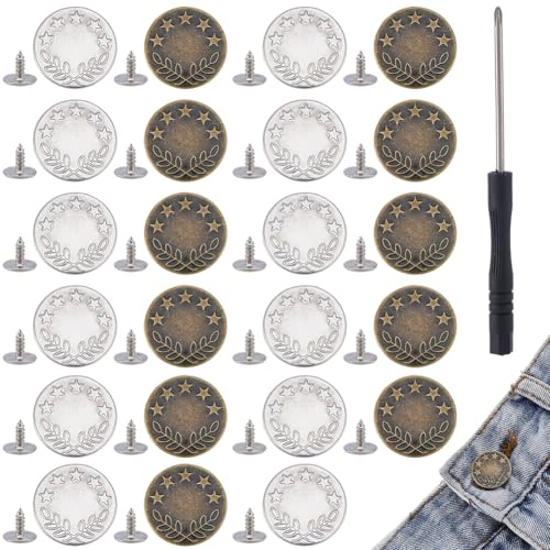 GORGECRAFT 1 låda 40 set 2 färger metall jeansknappar 20 mm omedelbara justerbara utan sömnad nagellösa avtagbara knappar ersättning med skruvmejslar byxa midjedragare för lösa jeans jackor