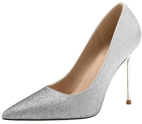 Damer glitterpumps med spetsig tå stilettklack ventilerande mikrofiberfoder Eva innersula