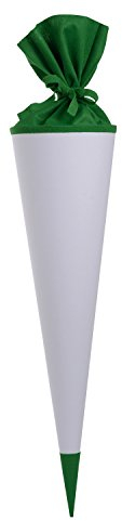 goldbuch 97842 Bastelschultüte, Rohling zum Selbstgestalten mit Filzverschluss und Filzspitze, Schultüte 70cm, Zuckertüte zur Einschulung, für Einschüler, Schulkinder & Berufsanfänger Weiß / Grün