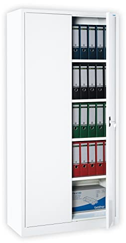 Weißer Flügeltürenschrank komplett montiert 180x80x38cm Metallschrank abschließbar Aktenschrank Büroschrank 4 Fachböden 530337 weiß