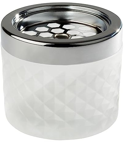 APS 585 Windaschenbecher, Ascher Aschenbecher, aus verchromtem Metall, gefrostetes Glas, mit Bajonettverschluss, Ø 9,5 cm, 8 cm Höhe, weiß