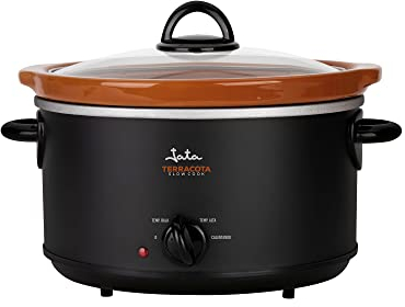JATA JEOL2135 - Olla de cocción lenta con capacidad de 3,5 litros, Cuba cerámica de terracota extraíble y apta para lavavajillas y horno, 3 niveles de calor, Tapa de cristal, Cocina sana y tradicional