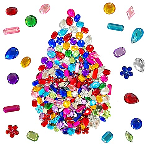 200 piezas de cuentas de resina de parte posterior plana de acrílico mixto de cristal de costura con agujeros para decoración de ropa, diamantes de colores, decoración de bricolaje