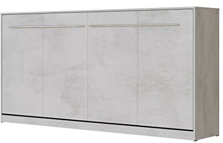 SMARTBett Cama abatible de pared estándar 90 x 200, 120 x 200, 140 x 200, 160 x 200 cm, para habitación de invitados, oficina, sala de estar, dormitorio, hormigón, 90 horizontal