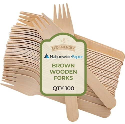 Nationwide Paper Pack of 100 Disposable Wooden Forks Ideal for Wedding, Picnic, Party, Office Eco Friendly