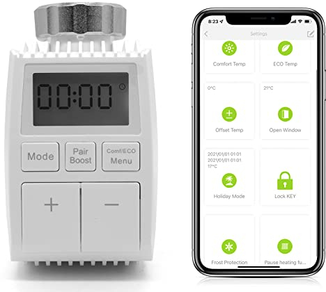BSEED Smart Home Wifi Thermostat Heizung(Zigbee Hub Erforderlich) Heizkörperthermostatventil ECO Heizkosten sparen kompatibel mit Alexa Google Home Tuya LCD-Display ohne Batterien