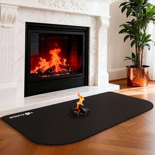FLASLD Tapis de cheminée d'intérieur Ignifuge en Fibre de Verre pour Foyer et cheminée, Tapis de Protection Contre Les braises pour cheminée et poêle (102 x 152 cm)