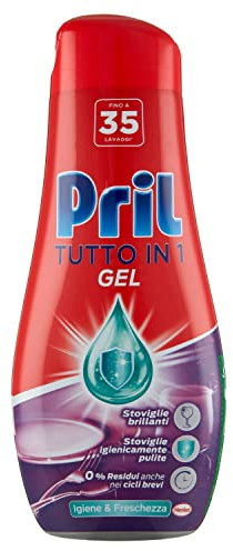 Pril Gel All In One Limone & Lime, Detersivo Lavastoviglie Liquido Multi-Azione Sporco Difficile, Confezione da 35 Lavaggi