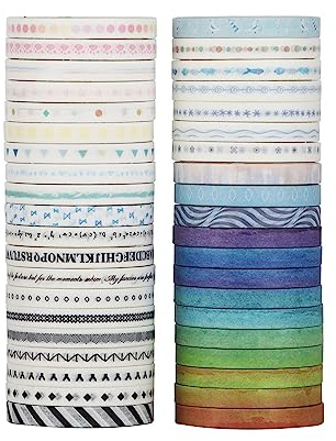 LGEGE 40 rouleaux de ruban Washi Tape, 5mm de large, motif décoratif arc-en-ciel, ruban japonais de masquage pour Scrapbook, Bullet Journalt (2m)