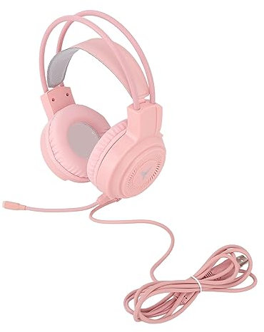 Gaming Headset, 4D Surround Sound 7.1 Channel Bekväm och Lätt Dual Jack Lighting Gaming Headset för PC (Rosa)