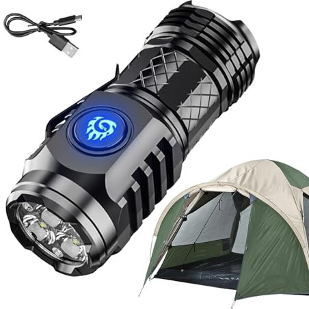 Torcia Elettrica Ricaricabile, Torcia Da Mostro A Tre Occhi, Torcia Ricaricabile, Torcia LED Ultra Potente, Impermeabile Tattico Torce per Campeggio
