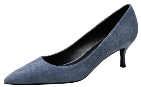 Jamron Mujer Terciopelo 5CM Tacones Altos Elegante Puntiagudo Pumps Zapatos de Oficina Azul SN0711129-1 EU37