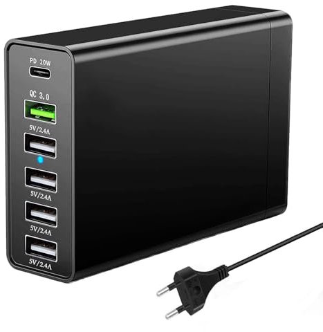 Cargador USB C múltiple, 65 W, estación de carga USB C, fuente de alimentación USB, concentrador USB, cargador rápido PD20W, cargador de escritorio USB, compatible con iPhone 12/13/14/15/Samsung S24