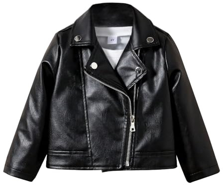 Nivne Tco Toddler Girls Motorcycle Leather Jacket - A Piece of Zipper Black Coat Jacket - Cool Girls Outwear Tops for Kids (US, Age, 5 Years, Black)