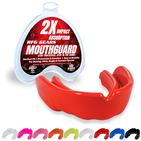 Mouthguard, Adult and Junior Gum Shield Slim Fit with Case for Boxing, Martial Arts, Judo, MMA, Rugby, Karate, Hockey and Other Contact Sports (Red, Adults (11+))