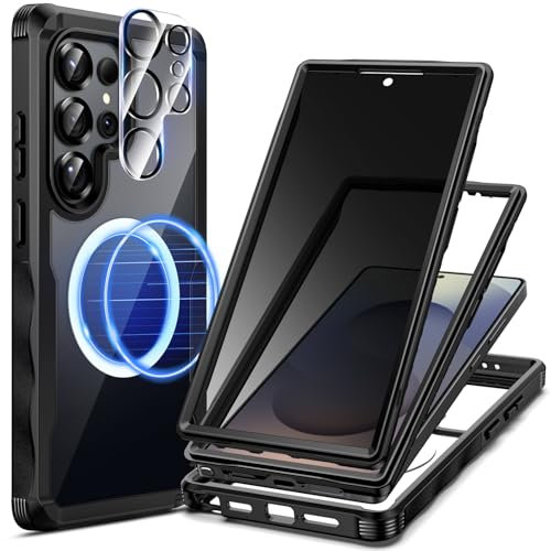 seacosmo Magnetic for Samsung S25 Ultra Case, Galaxy S25 Ultra Cover Fit for MagSafe Built-in Camera Cover + Screen Protector [2 Front Frames] Heavy Duty Shockproof S25 Ultra Phone Case- Black