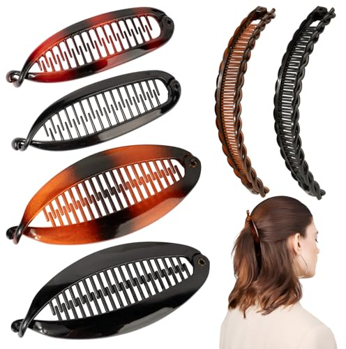 BOOMTOP 6pcs Pinza Plátano Mujer, Clips Banana Plátano, Pinza de Pelo para Rizos Gruesos, Clps Mujer Pescado, Peine Grande Vintage Cola Pez, Accesorios Decoración Cabello Pelo Niñas, 3 Tipos