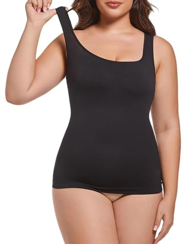 Women's Sleeveless Body Shaping Vest Seamless Compression Camisole Shaping Tops Tummy Control Tank Tops Bodysuits (Black, L)