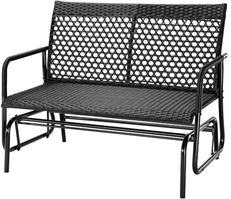 BAKAJI Banc à bascule en rotin 2 places d'extérieur, banc de jardin basculant, canapé balançoire ergonomique avec structure résistante aux rayons UV et intempéries, adapté aux balcons, patio, terrasse