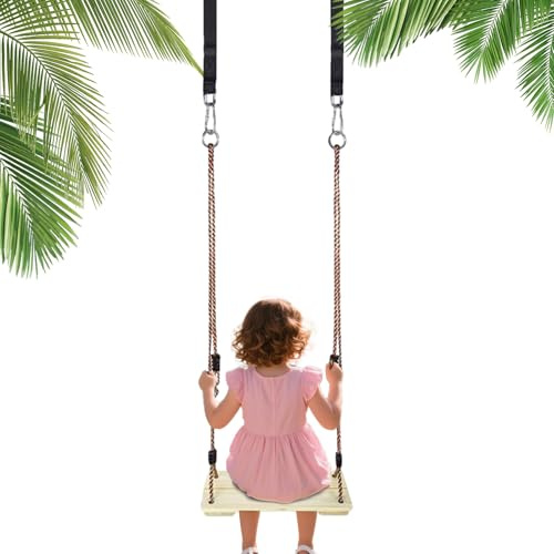 Wood Swing - Acabado de madera natural, columpios pesados para niñas con asiento y marco cómodos, equipo de juego sensorial para guardería, jardín, parque infantil, patio trasero, terraza 18,11 x 7,87