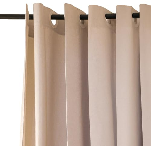 Jean & Len Duschvorhang beige, 100% Polyester, hochwertige Leinenoptik, geeignet für Maschinenwäsche, mit integrierter Aufhängung, wasserabweisend, 180 x 200 cm