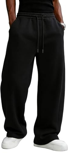 PIDO YOGA Men's Baggy Sweatpants Fleece Wide Leg Lounge Pants Drawstring Waist Loose Fit Cotton Jogging Sweat Pants with Pockets,Black
