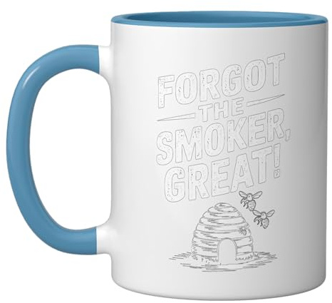 Forgot The Smoker - Funny Beekeeper Beekeeping Ceramic Mug, Blue/White