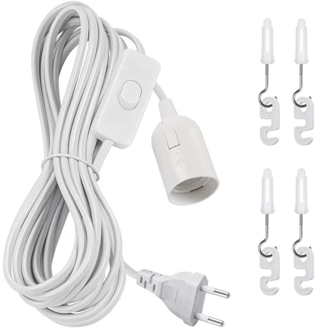 Portalampada E27 con interruttore, attacco lampada E27 e cavo di alimentazione da 4 m con spina UE, per lampade a sospensione, lampade a sospensione, plafoniere, lampade fai da te, bianco