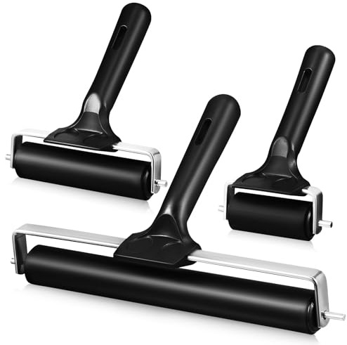 IWOWHERO Set 3 Rulli in Gomma per Stampa Colla Brayer e Carta da Parati Rulli Multiuso per Lavori Artigianali Dimensioni 6 CM 10 CM 20 CM Strumenti per Pittura e Decorazione Pareti