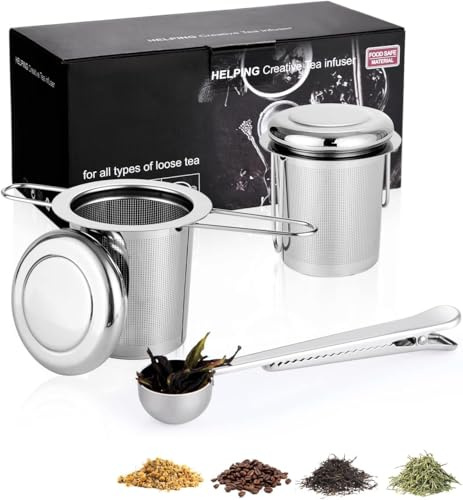 2 Piezas Filtros de Té con Tapa y Cuchara de té, filtros infusiones acero inoxidable, infusor para taza