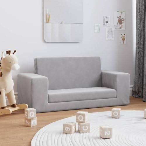 Runheo Barnbäddsoffa 2-sitsig ljusgrå av mjuk plysch med avtagbart överdrag, kompakt och platsbesparande för barnrum och babyrum, bekväma babymöbler för läsning, lek, sömn